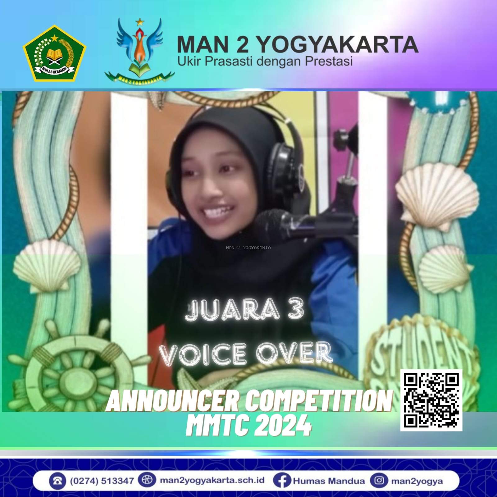 Valeska Raya Puruhita Siswa MAN 2 Yogyakarta Raih Dua Kejuaraan, Juara 1 Announcer dan 3 Voice Over Competition MMTC 2024