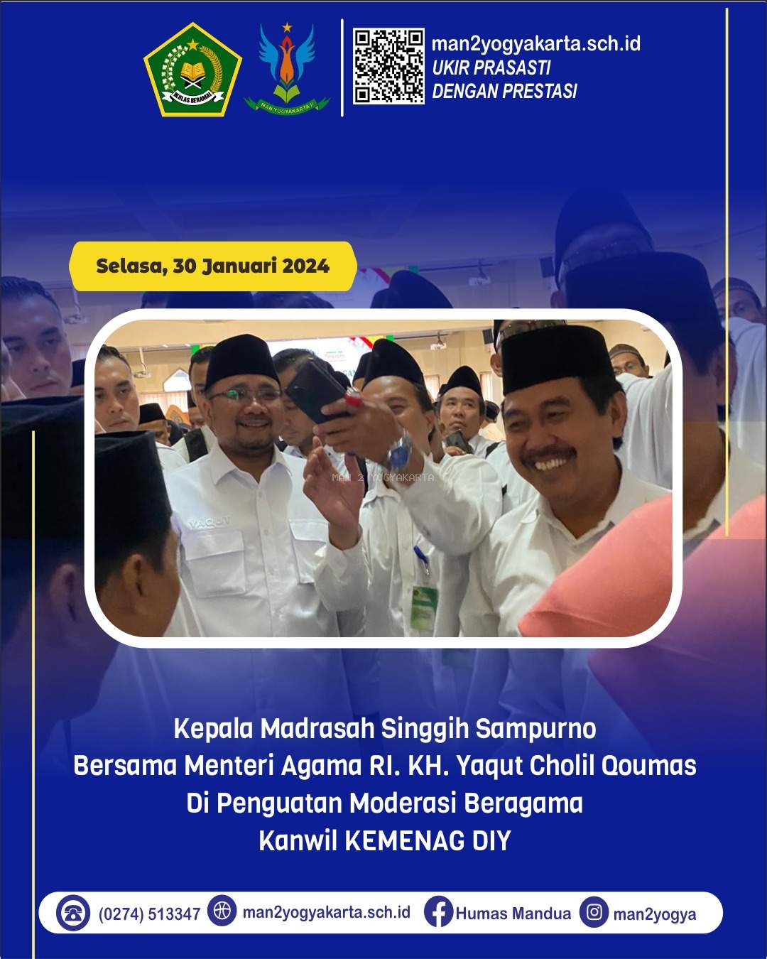 Pembinaan Menteri Agama RI KH.Yaqut Colil Qoumas, Kepala MAN 2 Yogyakarta Hadiri Penguatan Moderasi Beragama Kanwil Kemenag DIY