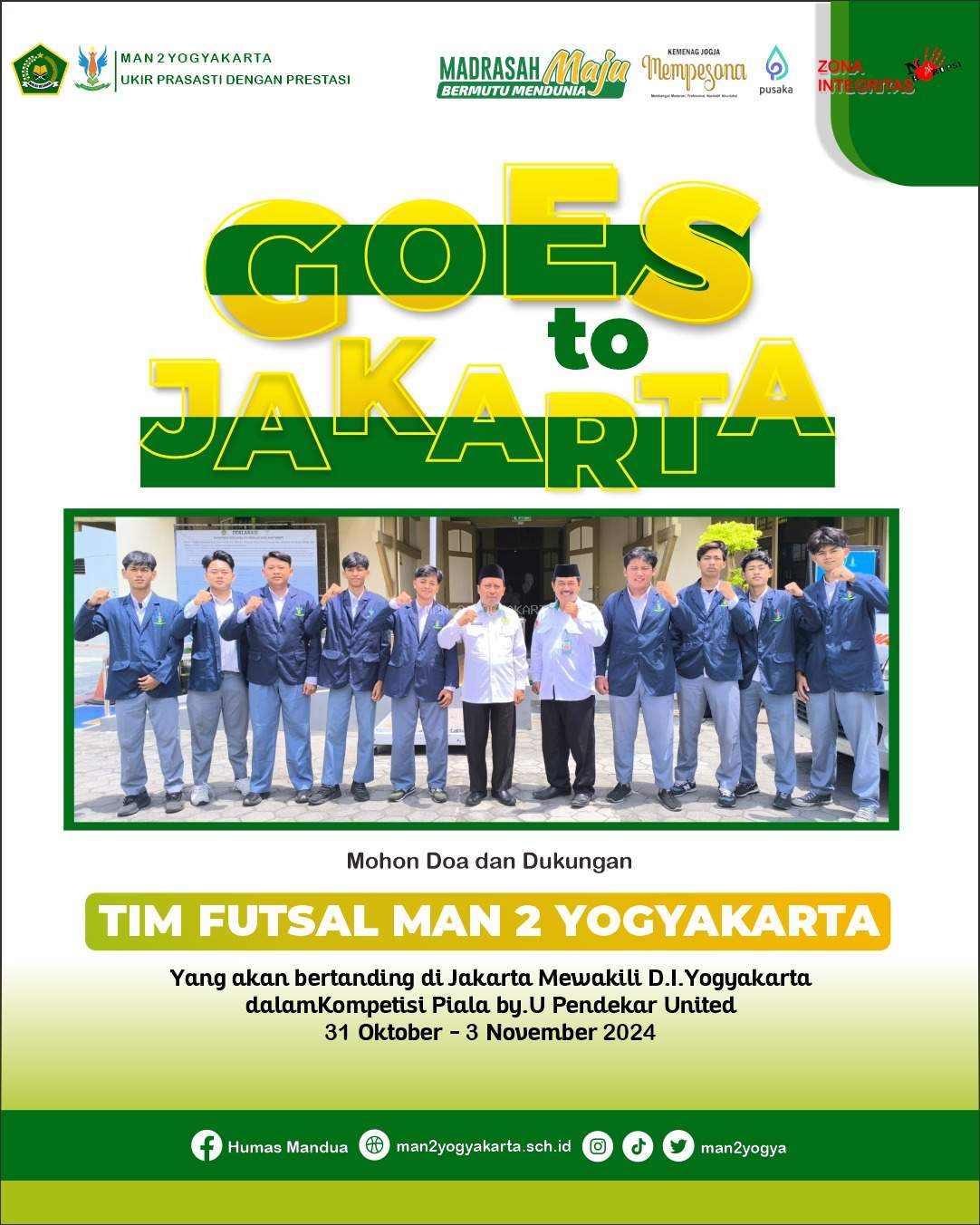Tim Futsal MAN 2 Yogyakarta Siap Berlaga dalam Ajang Piala by.U Pendekar United di Jakarta