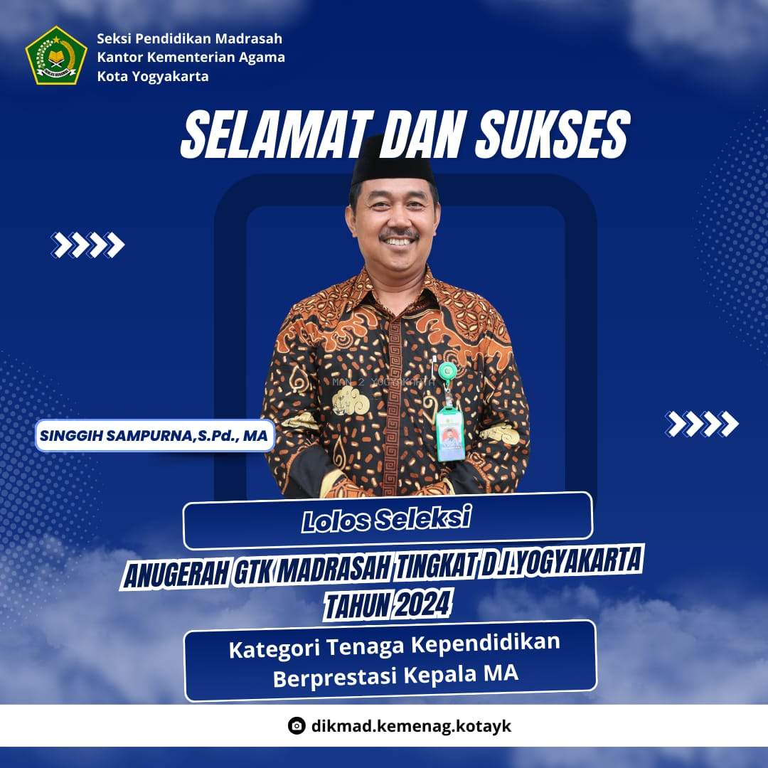 Kepala MAN 2 Yogyakarta Raih Anugerah Kepala Madrasah Berprestasi GTK Kanwil Kemenag DIY