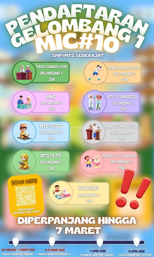 MIC#10 MAN 2 Yogyakarta Diperpanjang, Ajang Bergengsi Siswa SMP/MTs Siap Cetak Generasi Berprestasi